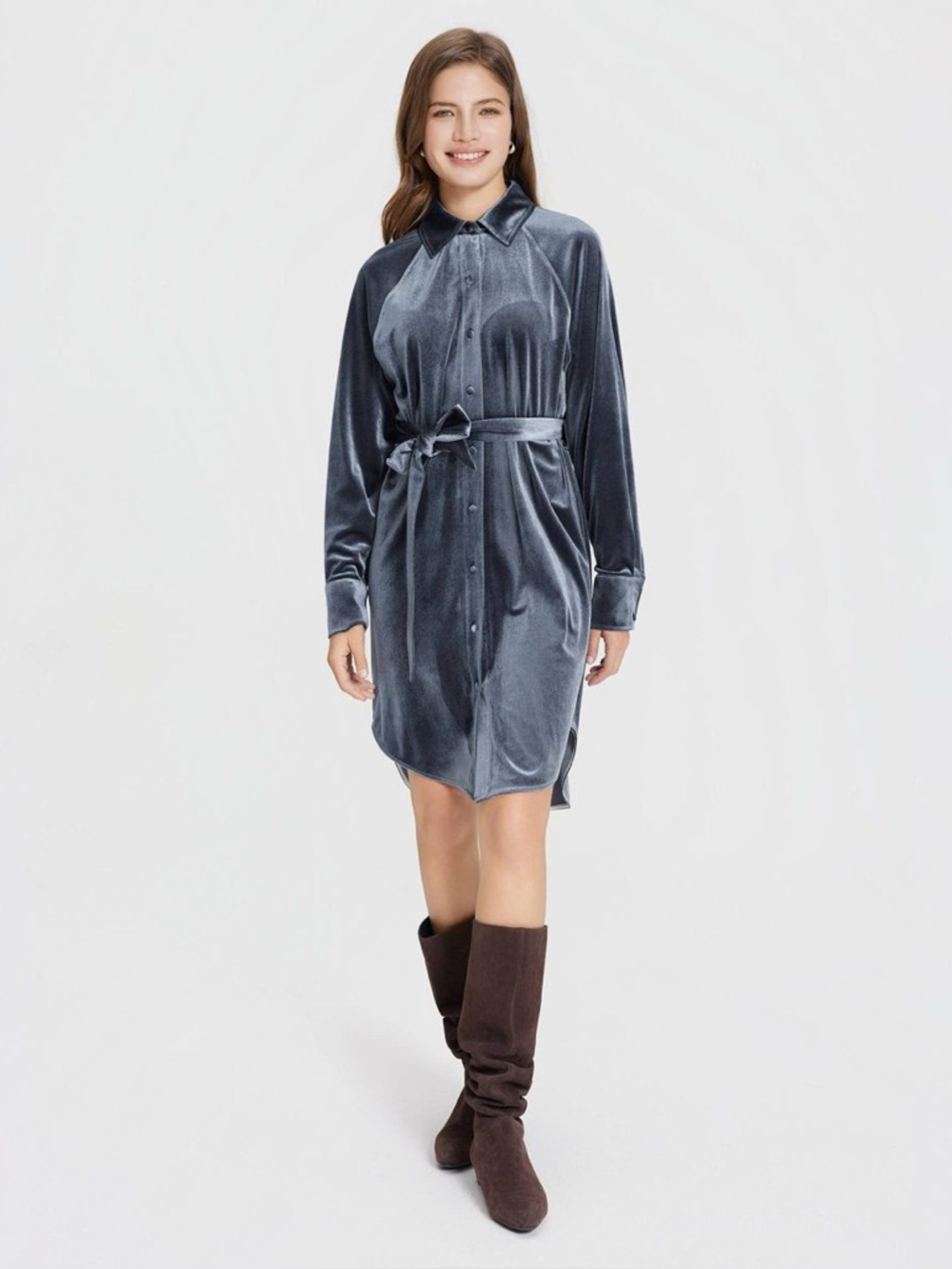 Universal Thread Long Sleeve Velvet Midi Shirtdress in Navy Blue Women’s Size M